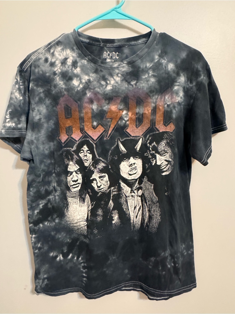 AC/DC Tie Dye Graphic Band Tee Black Gray Size M Rock T-Shirt